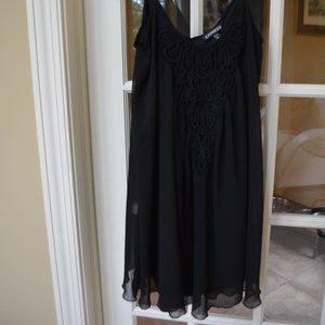 Black Swing Dress with Embroidered Neck